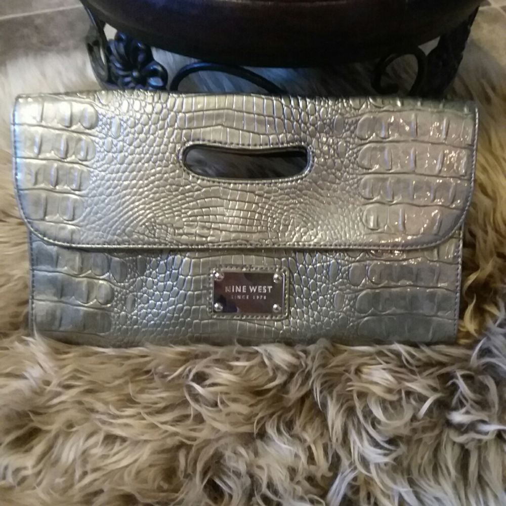 Nine West Silver Crocodile Clutch